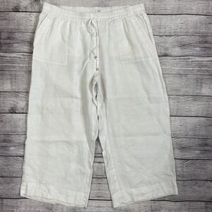 Crown & Ivy Beach Crop 100% Linen Pants Womens Size Large Solid White Pull-On